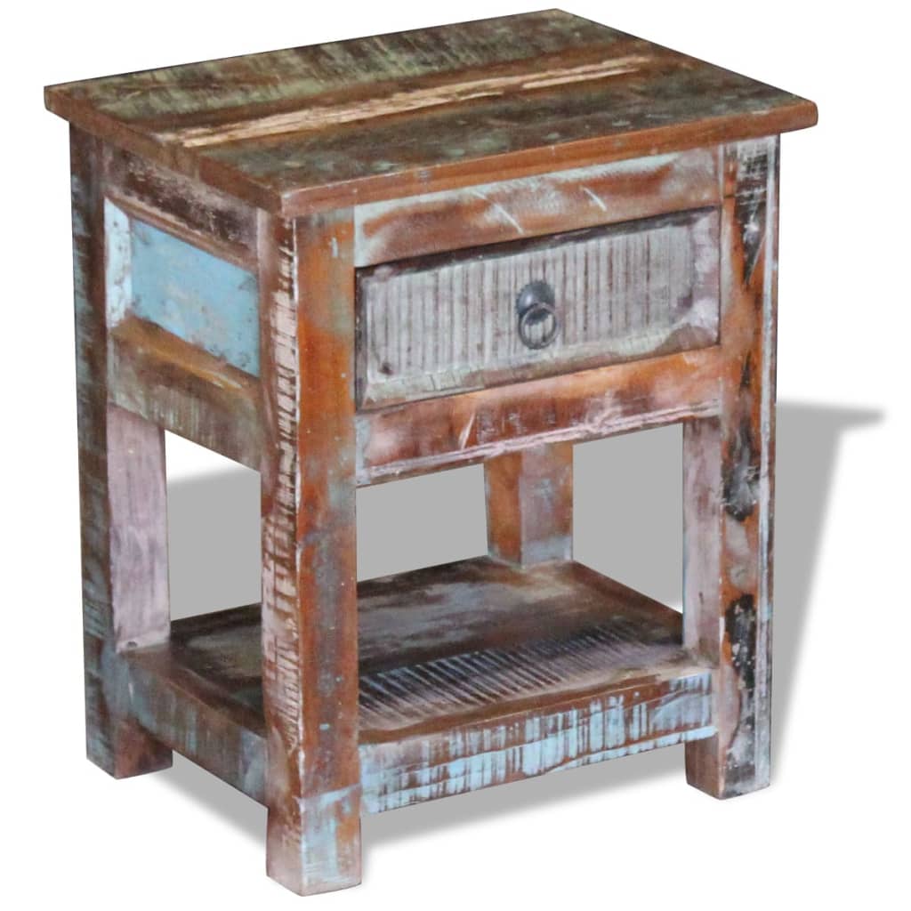 vidaXL Table d'appoint 1 tiroir en bois de récupération massif 43x33x51 cm