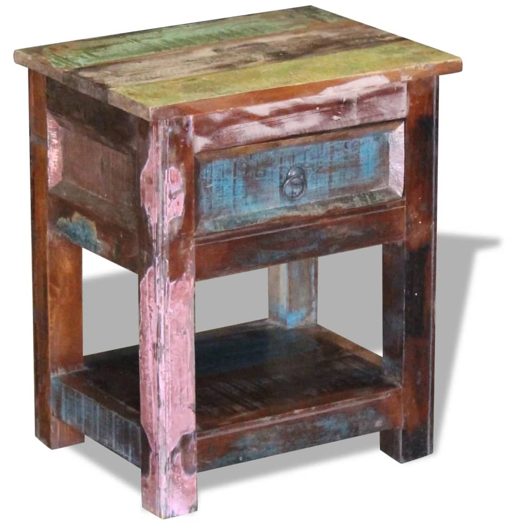 vidaXL Table d'appoint 1 tiroir en bois de récupération massif 43x33x51 cm