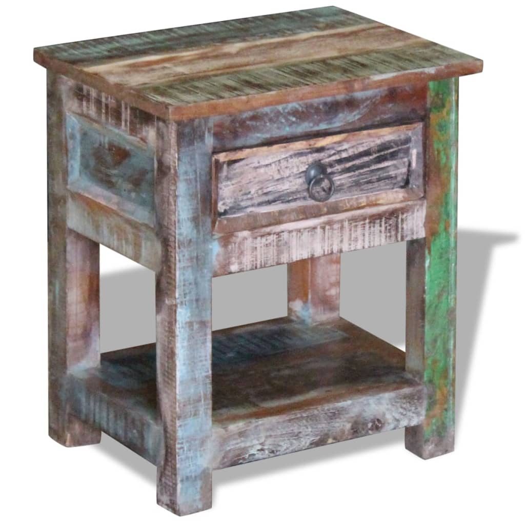 vidaXL Table d'appoint 1 tiroir en bois de récupération massif 43x33x51 cm