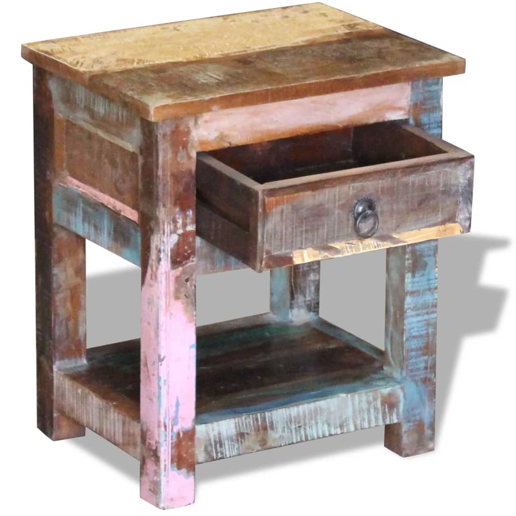 vidaXL Table d'appoint 1 tiroir en bois de récupération massif 43x33x51 cm