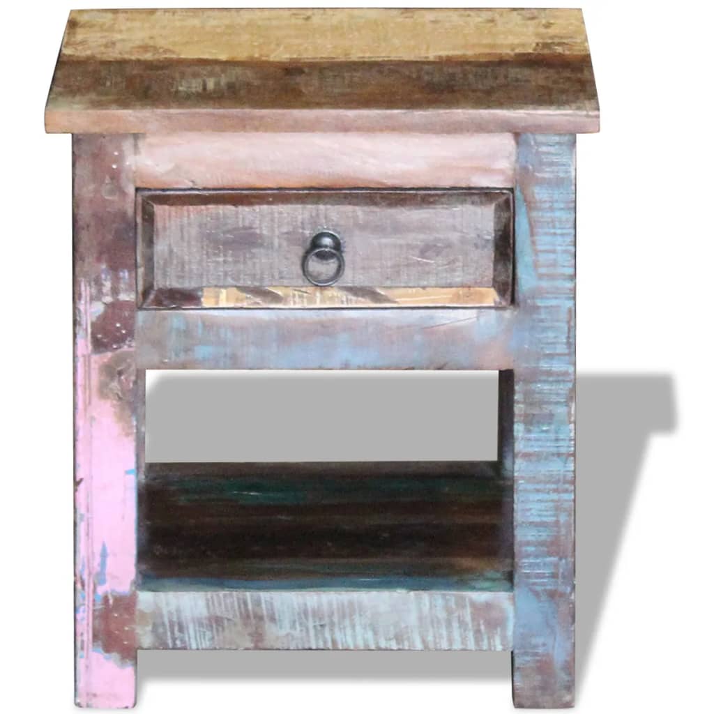 vidaXL Table d'appoint 1 tiroir en bois de récupération massif 43x33x51 cm