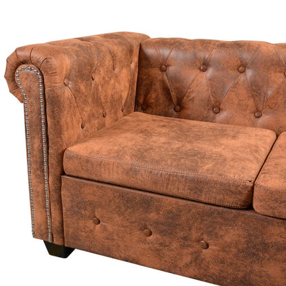 vidaXL Chesterfield-Ecksofa 5-Sitzer Kunstleder Braun