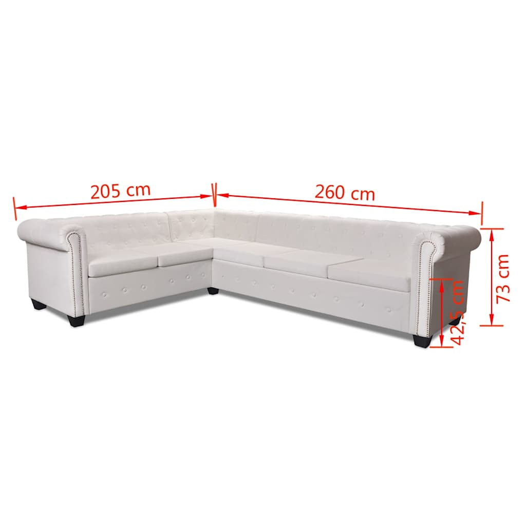 vidaXL Chesterfield-Ecksofa 6-Sitzer Kunstleder Weiß
