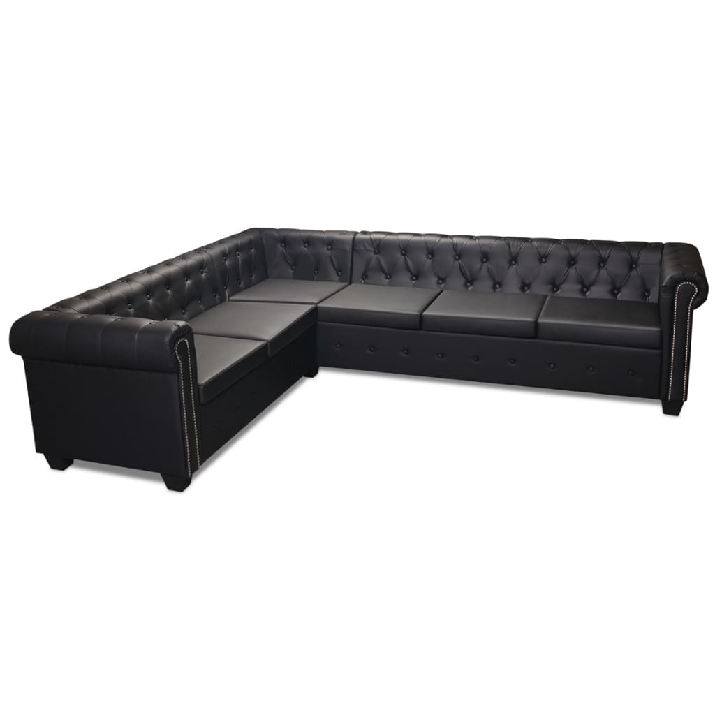 vidaXL Chesterfield-Ecksofa 6-Sitzer Kunstleder Schwarz