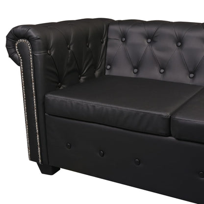 vidaXL Chesterfield-Ecksofa 6-Sitzer Kunstleder Schwarz