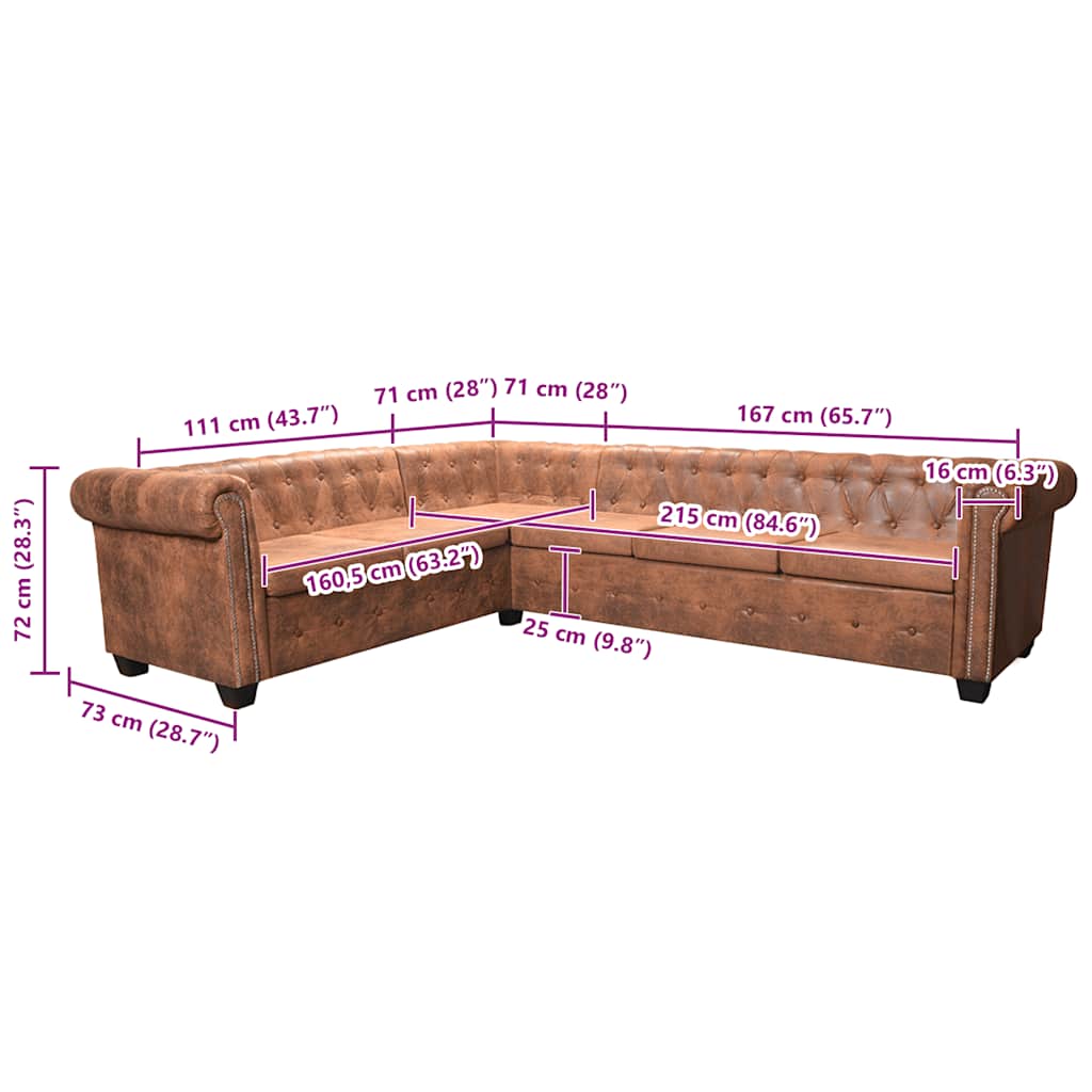 vidaXL Chesterfield-Ecksofa 6-Sitzer Kunstleder Braun