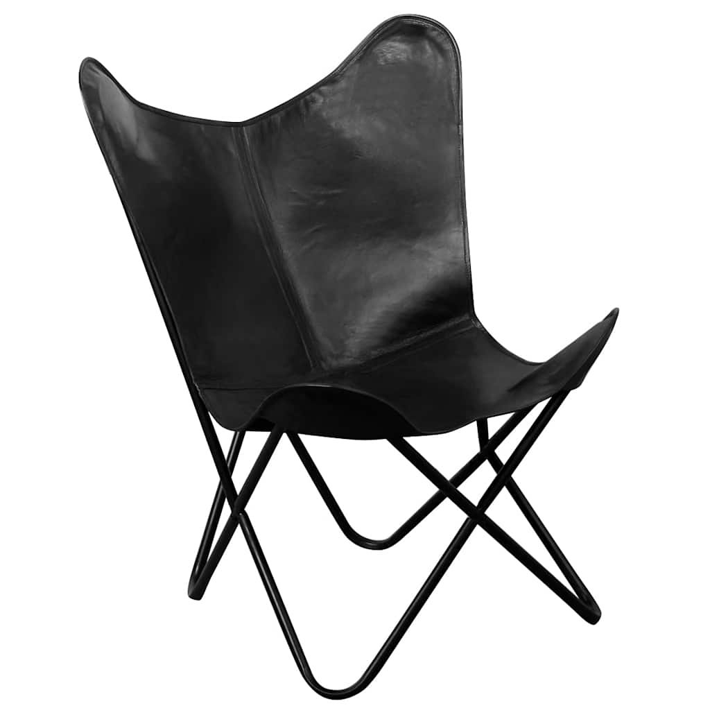 vidaXL Butterfly-Sessel Schwarz Echtleder