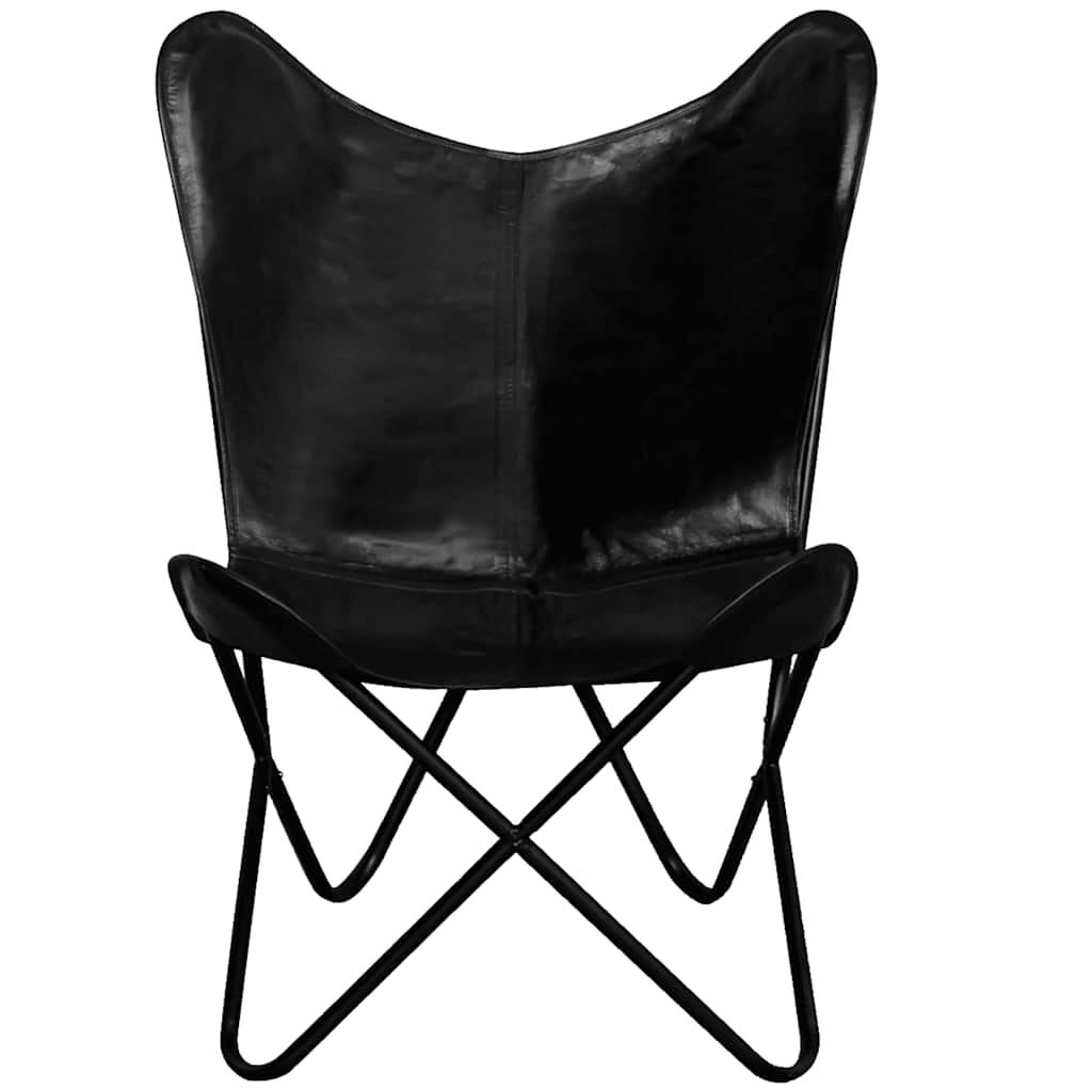 vidaXL Butterfly-Sessel Schwarz Echtleder