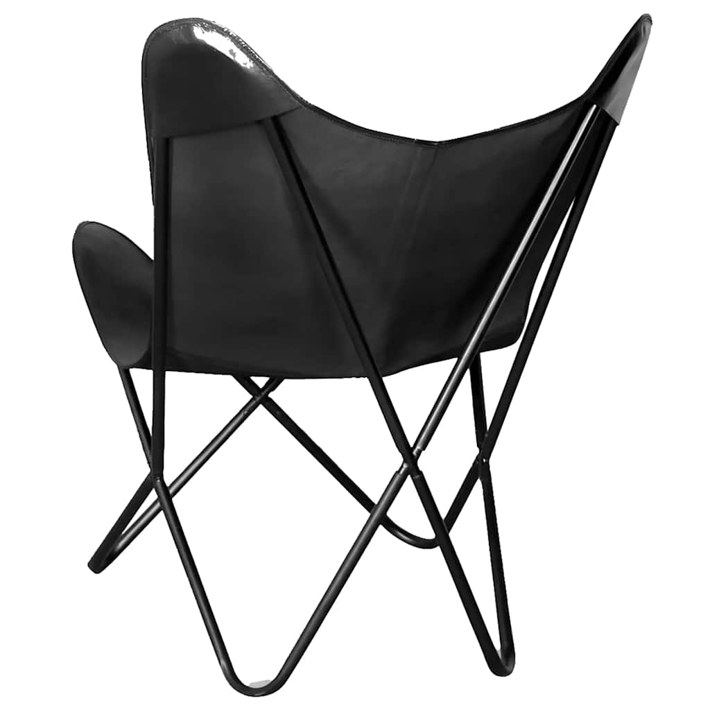 vidaXL Butterfly-Sessel Schwarz Echtleder