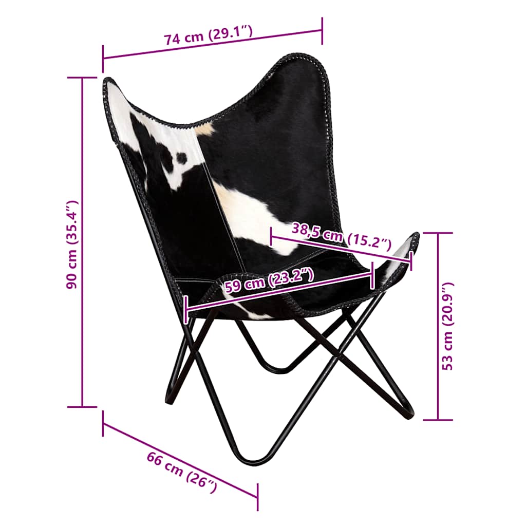 vidaXL Butterfly-Sessel Schwarz Echtleder