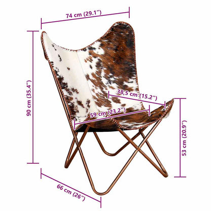 vidaXL Butterfly-Sessel Braun und Weiß Echtes Kuhfell