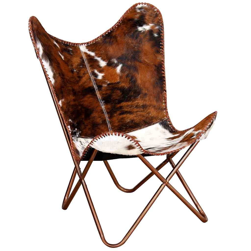 vidaXL Butterfly-Sessel Braun und Weiß Echtes Kuhfell