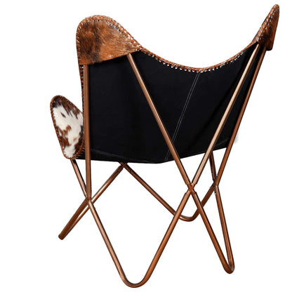 vidaXL Butterfly-Sessel Braun und Weiß Echtes Kuhfell