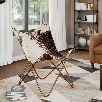 vidaXL Butterfly-Sessel Braun und Weiß Echtes Kuhfell