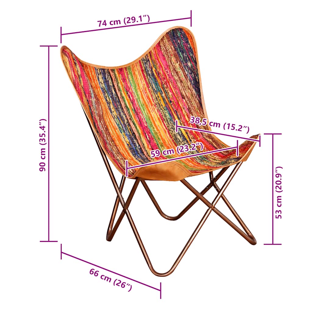 vidaXL Butterfly-Sessel Mehrfarbig Chindi-Stoff