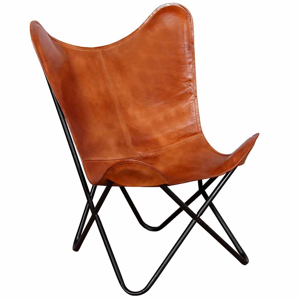 vidaXL Butterfly-Sessel Braun Echtleder