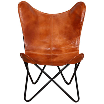 vidaXL Butterfly-Sessel Braun Echtleder