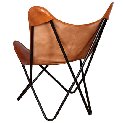 vidaXL Butterfly-Sessel Braun Echtleder