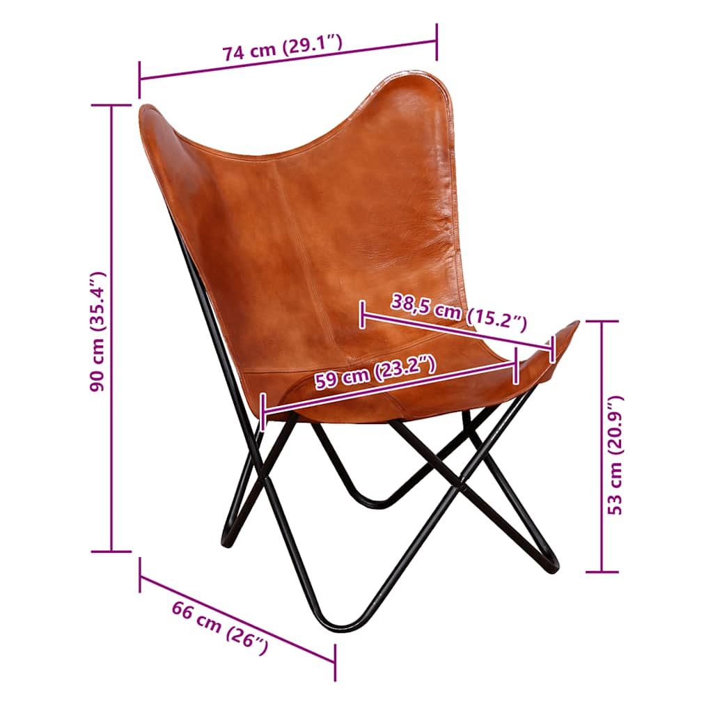 vidaXL Butterfly-Sessel Braun Echtleder