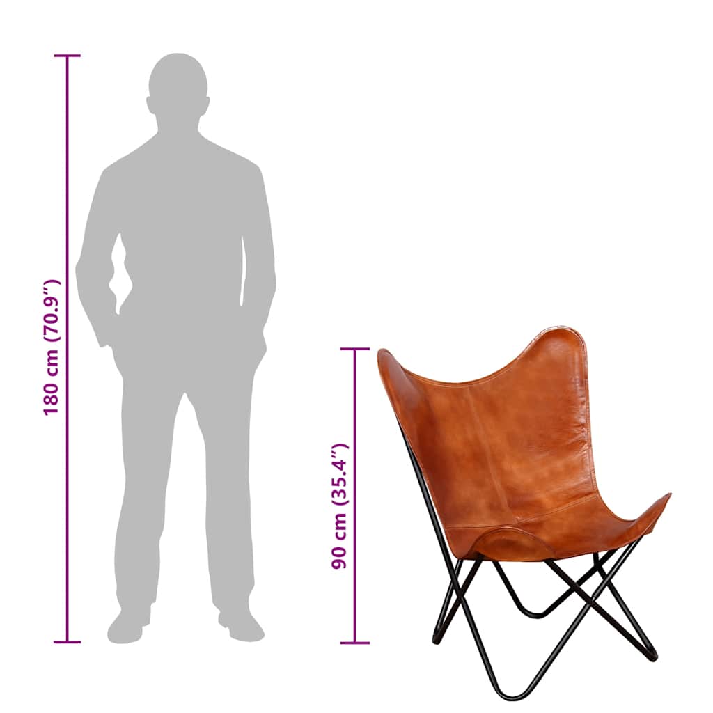 vidaXL Butterfly-Sessel Braun Echtleder