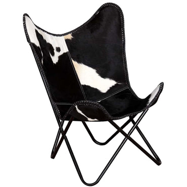 vidaXL Butterfly-Sessel Schwarz und Weiß Echtes Kuhfell