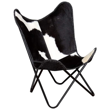vidaXL Butterfly-Sessel Schwarz und Weiß Echtes Kuhfell