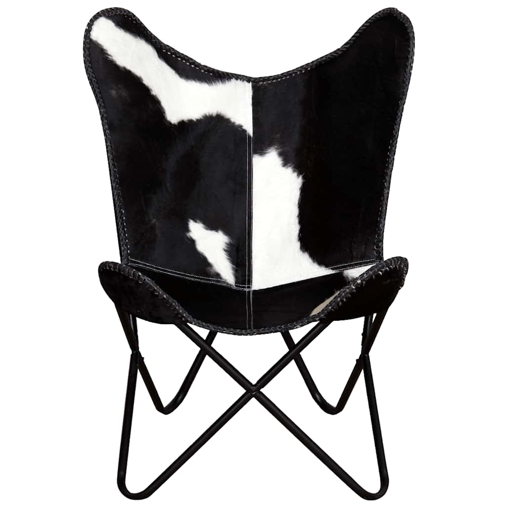 vidaXL Butterfly-Sessel Schwarz und Weiß Echtes Kuhfell