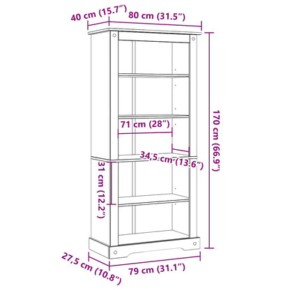 vidaXL Bücherschrank 5 Fächer Mexiko-Stil Kiefernholz 80x40x170 cm