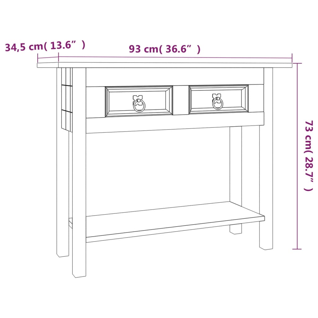 vidaXL Konsolentisch im Mexiko-Stil Kiefer Massiv Corona 93x34,5x73 cm
