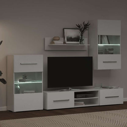 vidaXL Meuble TV mural en cinq pièces avec éclairage LED Blanc