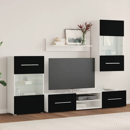 vidaXL Fünfteilige Wohnwand TV-Schrank mit LED-Beleuchtung Schwarz