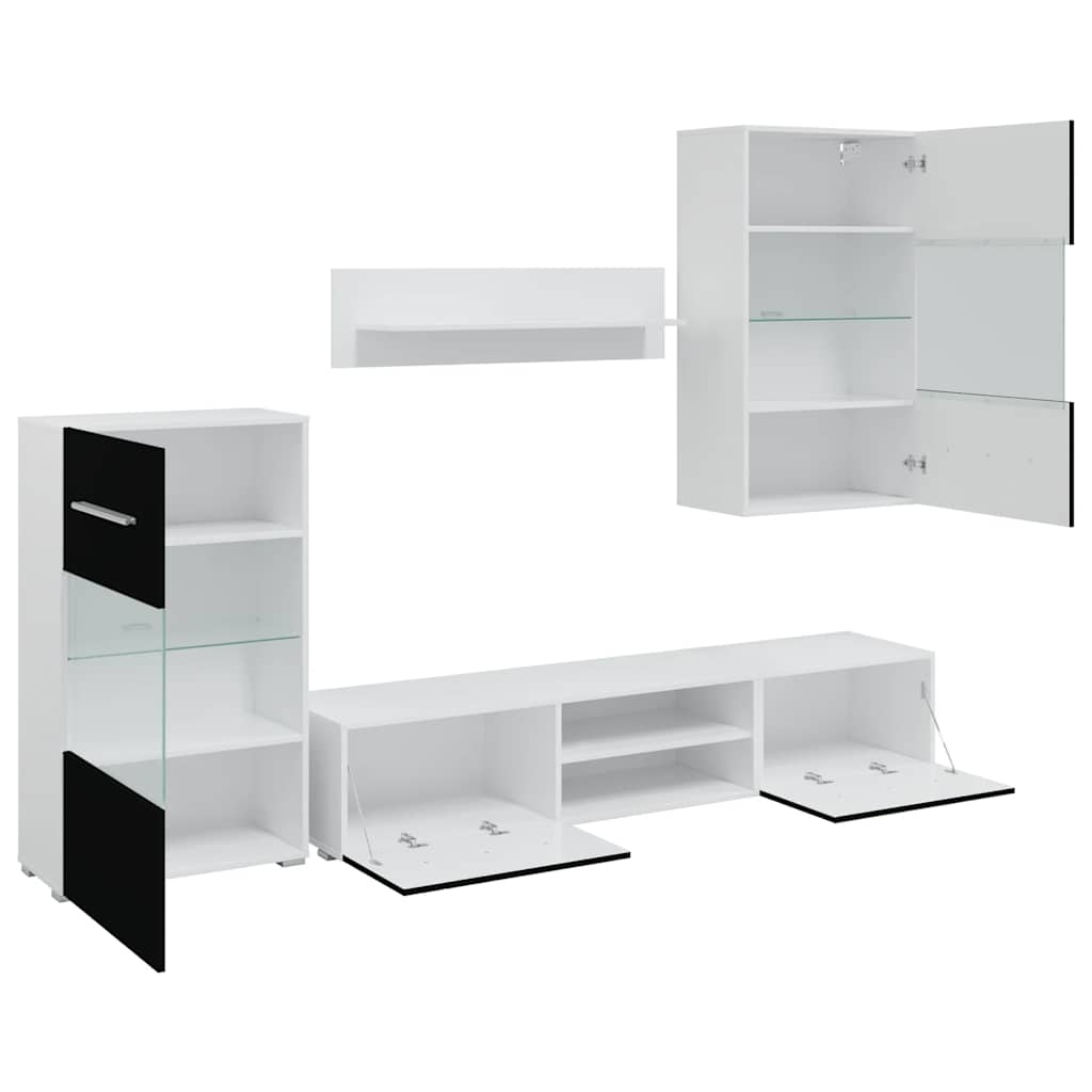 vidaXL Fünfteilige Wohnwand TV-Schrank mit LED-Beleuchtung Schwarz