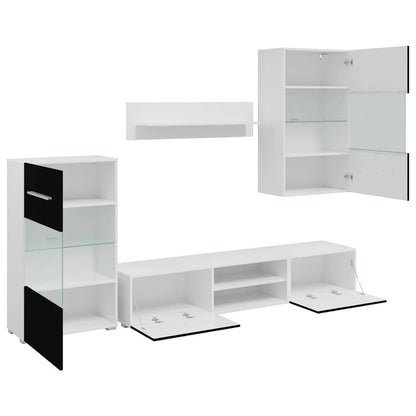 vidaXL Fünfteilige Wohnwand TV-Schrank mit LED-Beleuchtung Schwarz