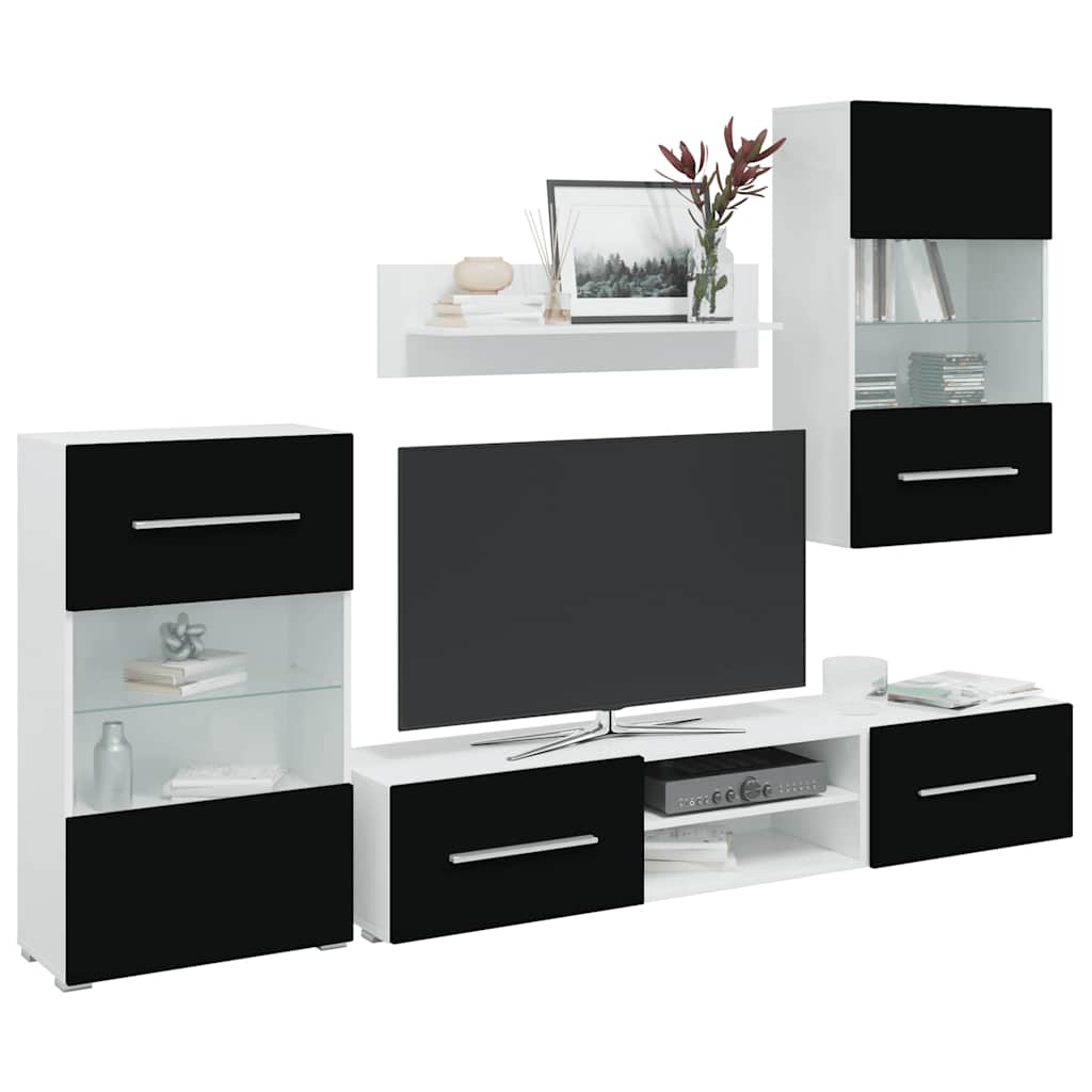 vidaXL Fünfteilige Wohnwand TV-Schrank mit LED-Beleuchtung Schwarz