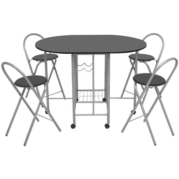 vidaXL Table à manger dépliable en MDF noir cinq pièces