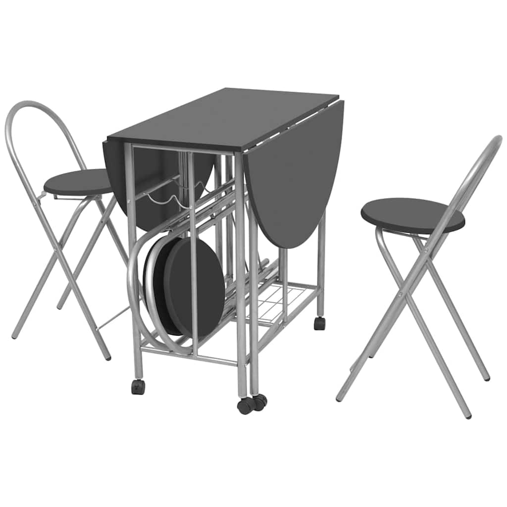vidaXL Table à manger dépliable en MDF noir cinq pièces