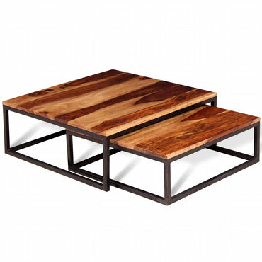 vidaXL Lot de 2 tables basses gigognes en bois d'acacia massif