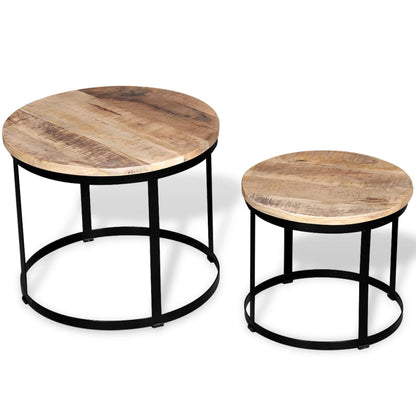 vidaXL Table basse, 2 pcs, Bois de manguier brut, Rond, 40/50 cm