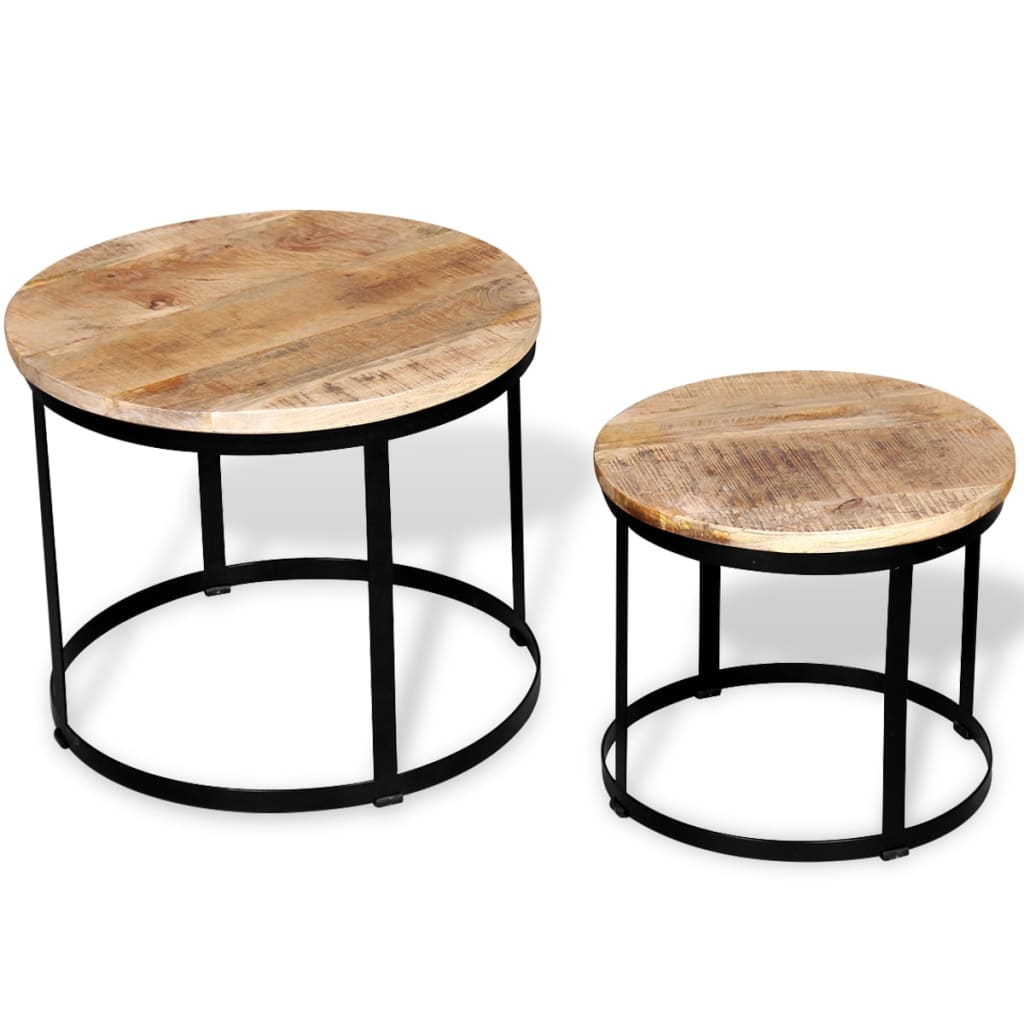 vidaXL Table basse, 2 pcs, Bois de manguier brut, Rond, 40/50 cm