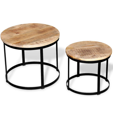 vidaXL Table basse, 2 pcs, Bois de manguier brut, Rond, 40/50 cm