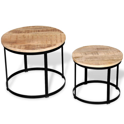 vidaXL Table basse, 2 pcs, Bois de manguier brut, Rond, 40/50 cm
