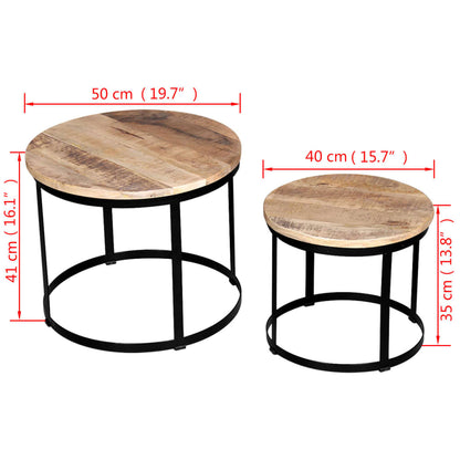 vidaXL Table basse, 2 pcs, Bois de manguier brut, Rond, 40/50 cm