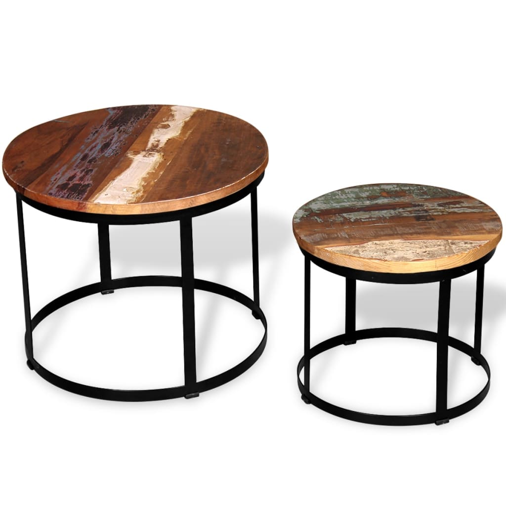 vidaXL Tables basses gigognes 2 pcs Bois de récupération massif Rond 40 cm/50 cm