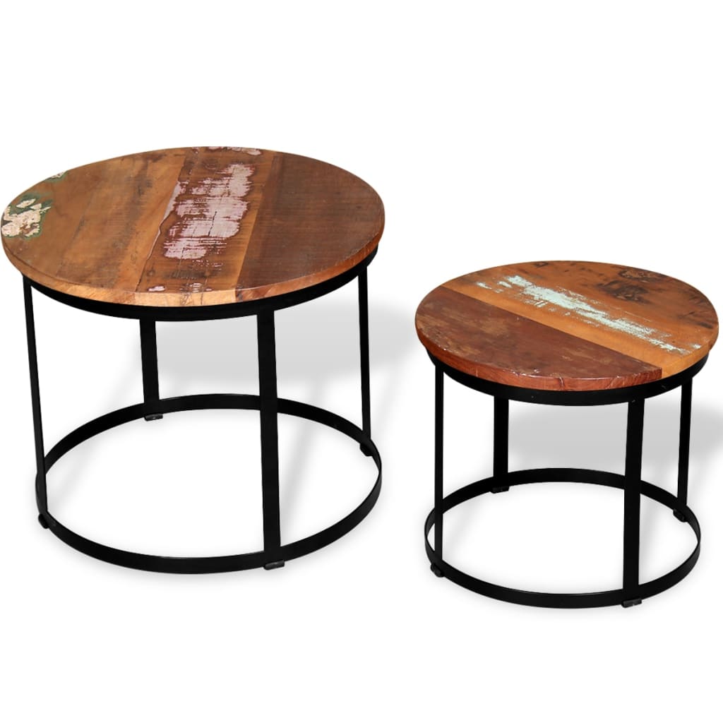 vidaXL Tables basses gigognes 2 pcs Bois de récupération massif Rond 40 cm/50 cm