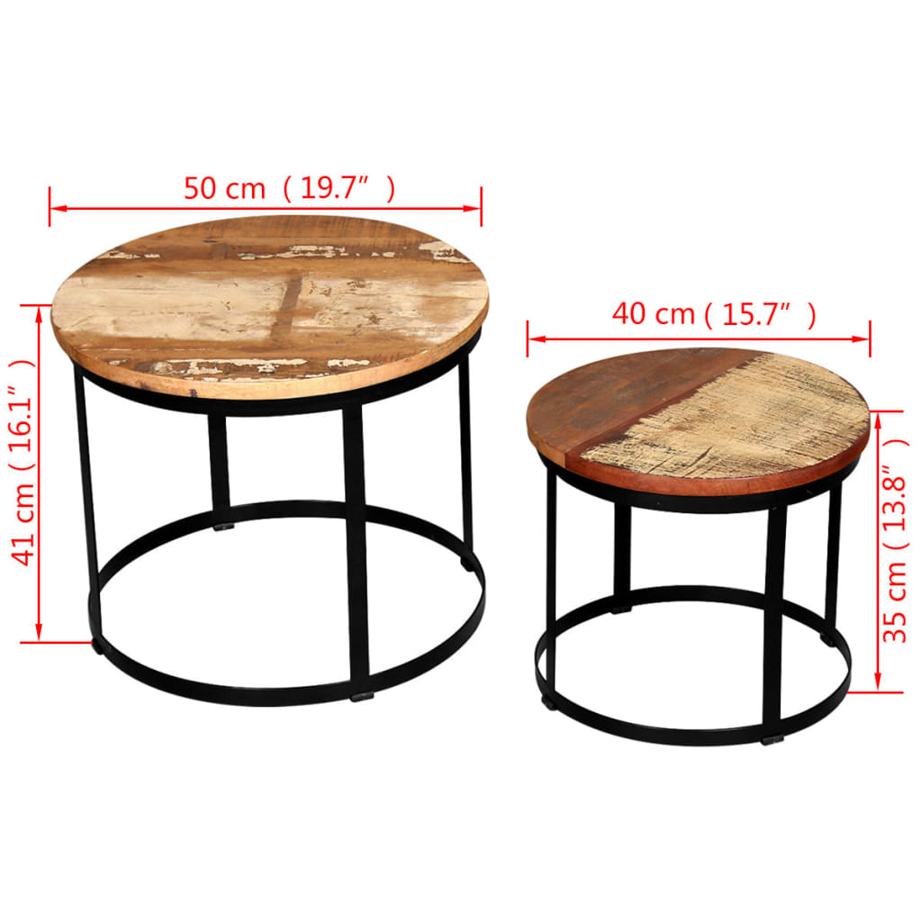vidaXL Tables basses gigognes 2 pcs Bois de récupération massif Rond 40 cm/50 cm