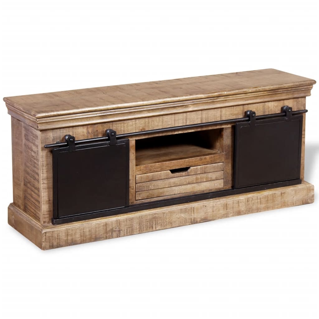 Meuble TV vidaXL avec 2 portes coulissantes en manguier massif 110x30x45 cm