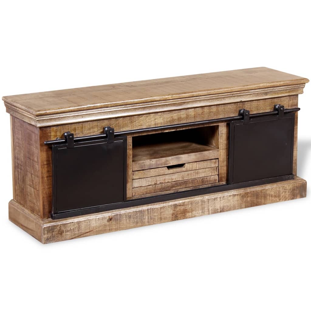 Meuble TV vidaXL avec 2 portes coulissantes en manguier massif 110x30x45 cm