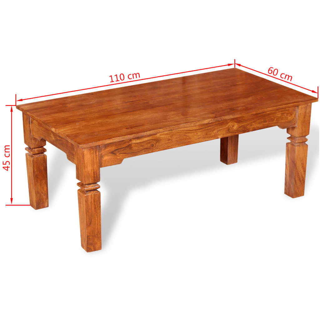 vidaXL Table basse en bois massif 110x60x45 cm