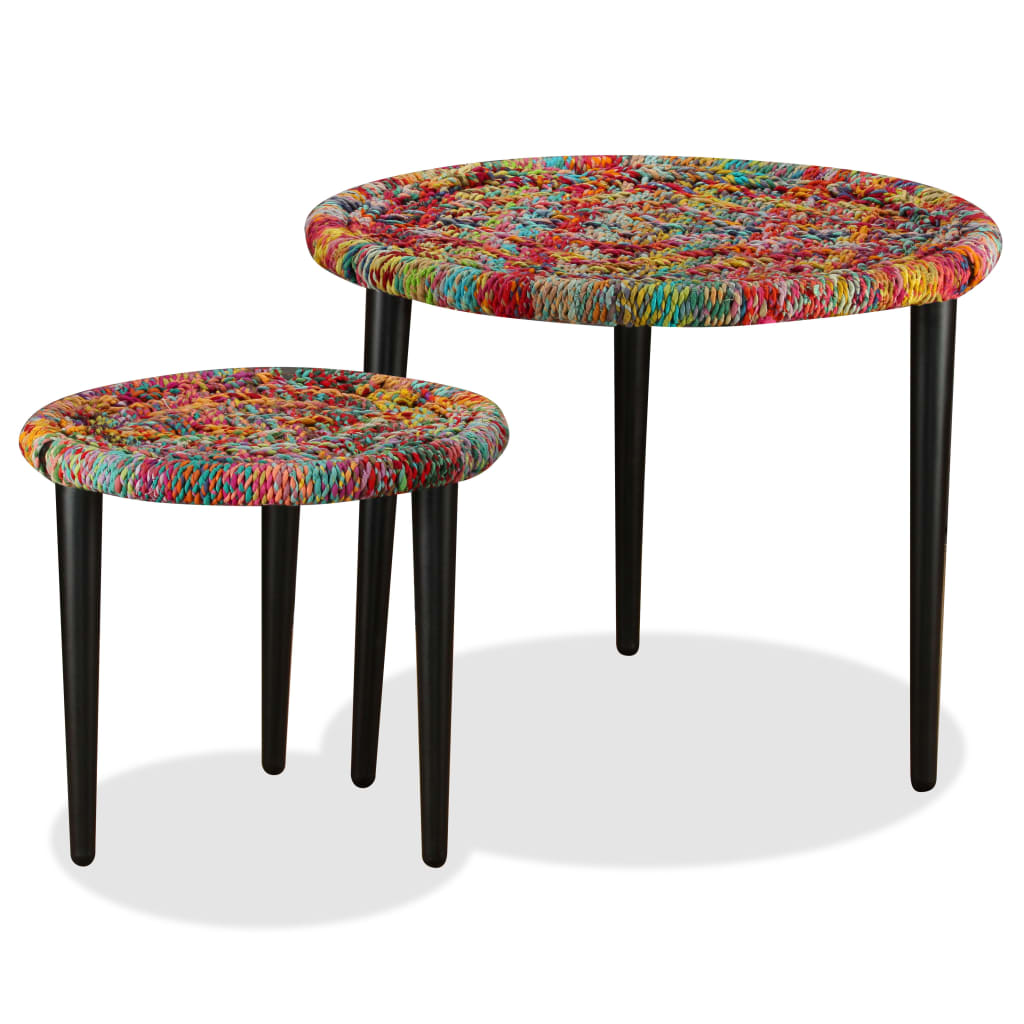 vidaXL Lot de 2 tables basses avec détails Chindi multicolores