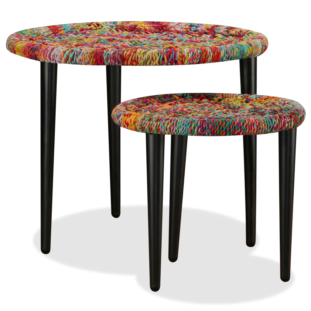 vidaXL Lot de 2 tables basses avec détails Chindi multicolores